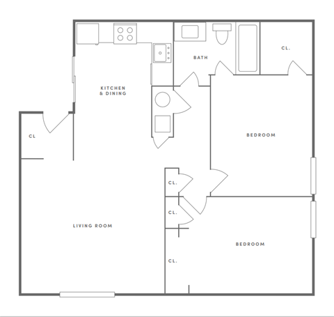2 Bedroom 2 Bath Floor Plan at Commons At Waters Edge, Columbus Ohio